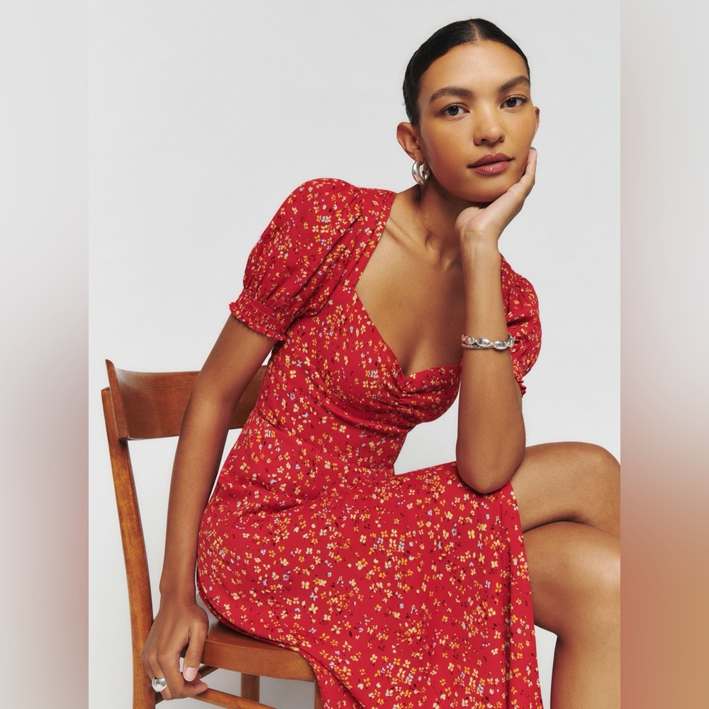 Reformation Lacey Smocked Sleeve Dress in Baila